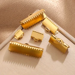 20pcs Stainless Steel Gold Color Crimp End Bead Buckle Tip Clasp DIY Rope Ribbon Leather Folding Pieces Jewelry Making Connector