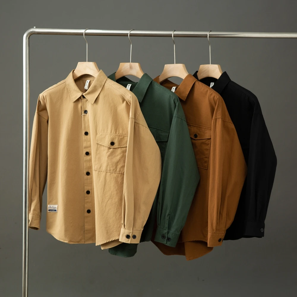 

Мужская повседневная рубашка из чистого хлопка с длинным рукавом, комфортная, приятная к телу, твидовая, новая модель, рабочая одежда, однотонная