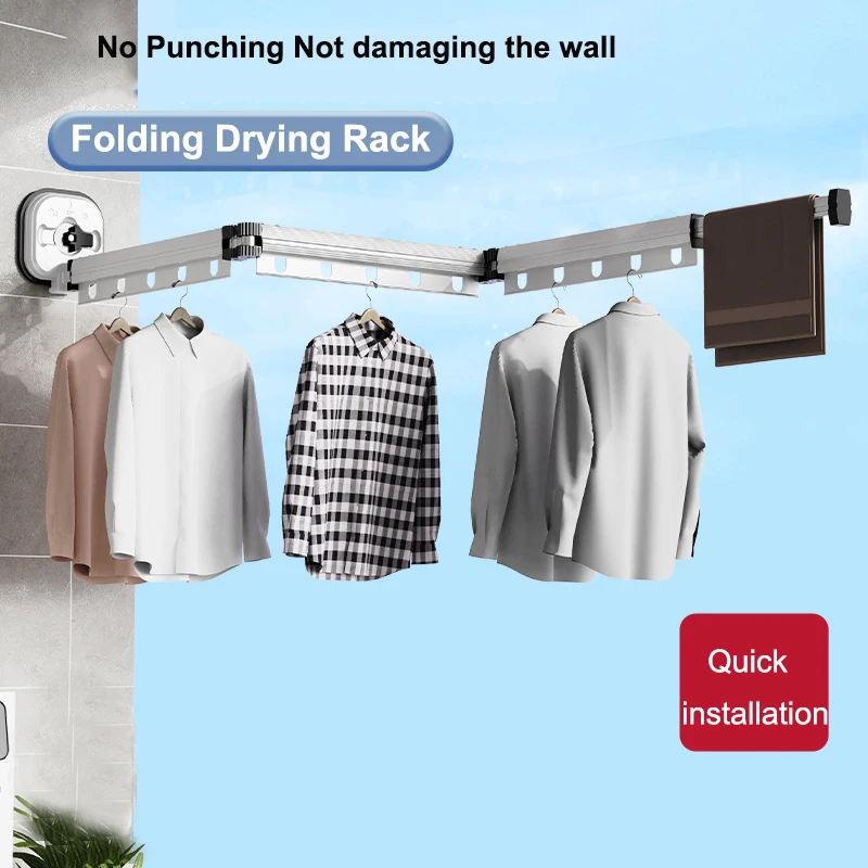 Household Clothing Drying Rack Wall Mount Laundry Drying Rack for Drying Towels Baby Clothes Bras Retractable,Collapsible
