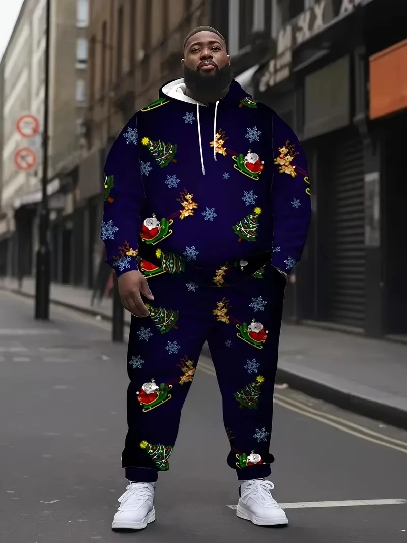 Conjuntos de sudaderas con capucha con estampado divertido de Papá Noel para hombre, conjunto de 2 piezas de manga larga con personalidad creativa a la moda, ropa para exteriores de otoño e invierno