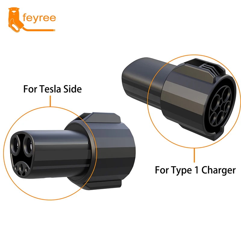 feyree EV Charger Adapter J1772 to Tesla Socket 60A 250V from J1772 Type1 to Tesla Adapter for Electric Car Tesla Model 3/Y/S/X