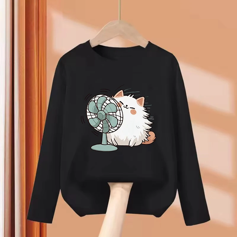 Long Sleeve Cartoon Animal Funny Fan Cat T Shirts Kids Children's T-shirt Boys Girls Summer Spring Casual Top Tee Shirt