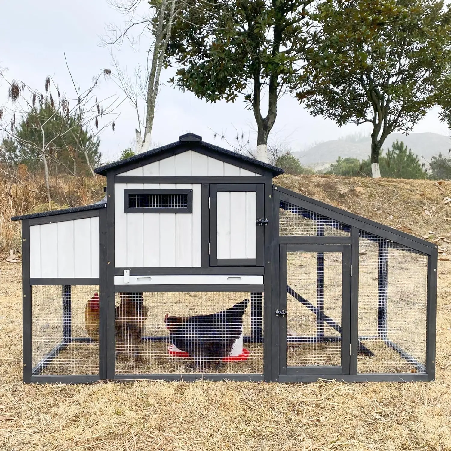 

Chicken Coop, Two Story Rabbit Hutch Indoor Outdoor, Wooden Hen House with Nesting Box Rabbit Cage, Ramp, for Chick, Bunny