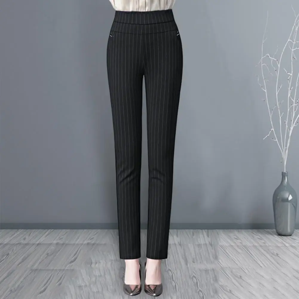 Pantalon de printemps taille haute pour mère, décontracté, poches commandées, solide, haut assressenti, coupe couvertes, pantalon crayon grande