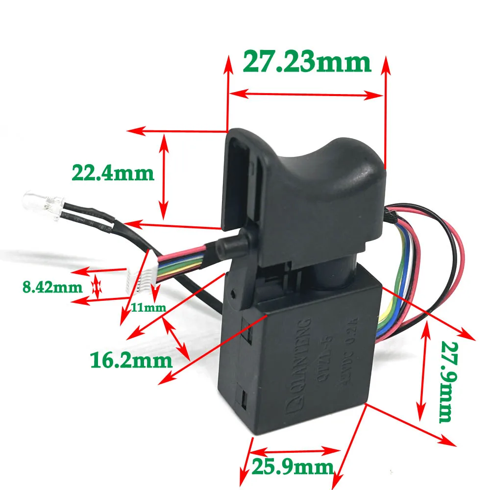 DC 42V 0.2A Drill Speed Controller Drill Switch Lithium Battery Cordless Drill Speed Control Trigger Switch With Small Light