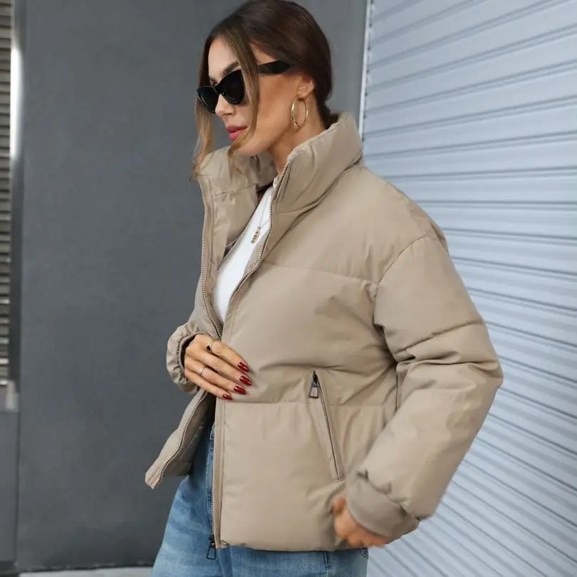 Loose Short Down Cotton Jackets Women Winter Warm Thick Coats Padding Outwear Short Winter Down Quilted Jackets Beige Women