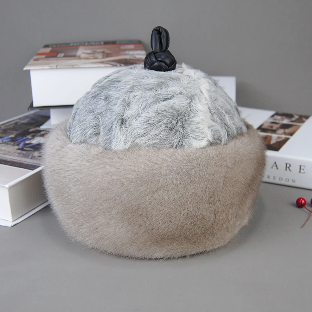 2024 Hot Sale Luxury Unisex Real Genuine Mink With Wool Hat Winter  Unisex Fashion Warm Caps Whole Piece Mink Sheep Fur Hats