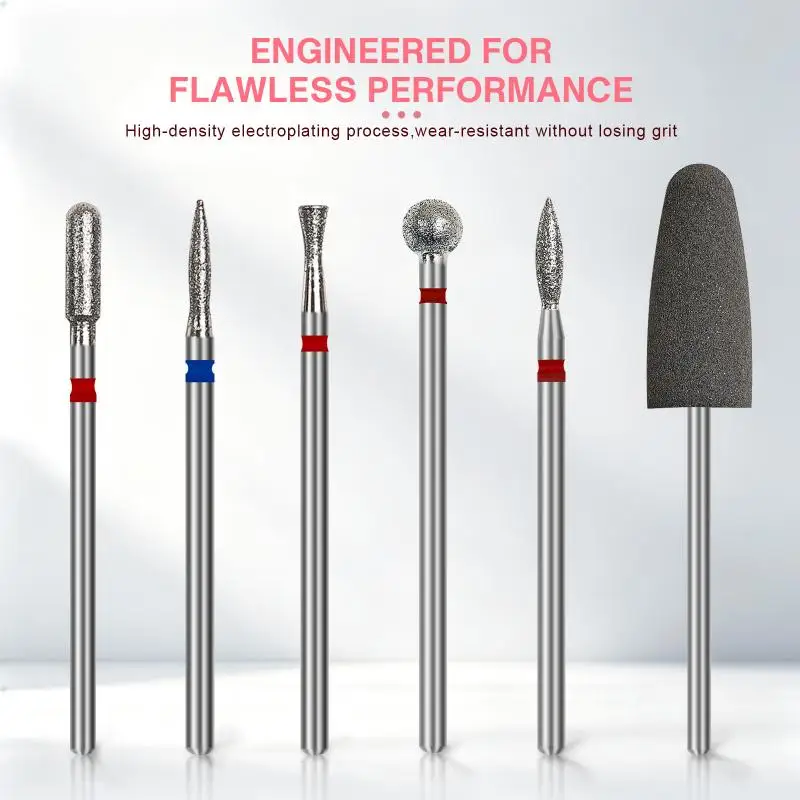 6Pcs Diamond Sand Nail Drill Bits Durable Cuticle Polishing Tools for Electric Manicure File Acrylic Nail Shaping