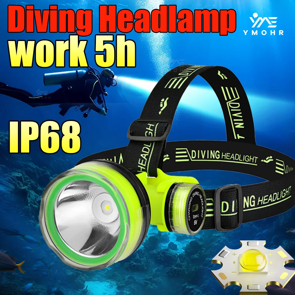 

IP68 Водонепроницаемая фара для дайвинга 18650, перезаряжаемый налобный фонарь для дайвинга, подводный фонарь, головной фонарик, Рождественский подарок для дайвера