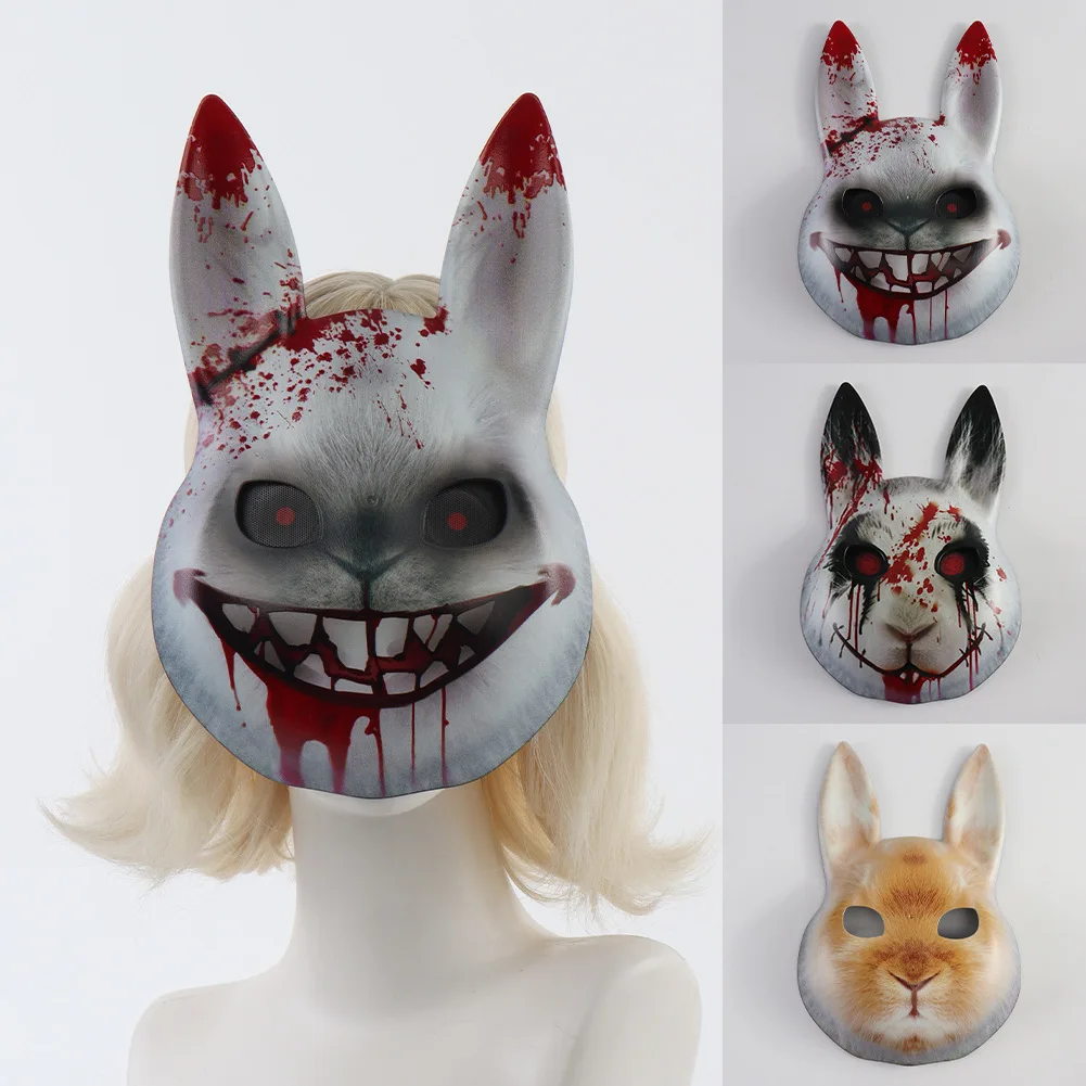 Coniglio Viso Cosplay Prop Coniglio Maschera Copertura Spaventoso Vestito insanguinato Costume Accessorio per feste per Halloween Party Donne adulte Uomini