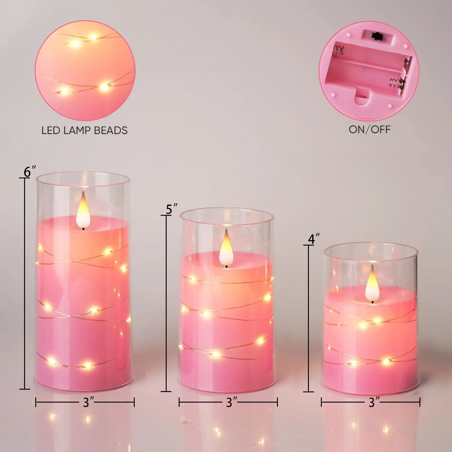 3Pcs Flameless LED Candles Lights 3D Flame Flickering Flameless Candles with Remote Timer LED Candles Halloween Christmas Decor