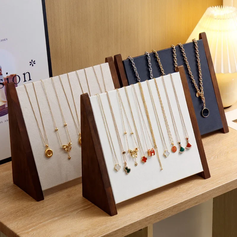Wooden Design Sloping Necklace Display Stand High-end Bracelet Stand Counter Jewelry Display Equipment Necklace Storage