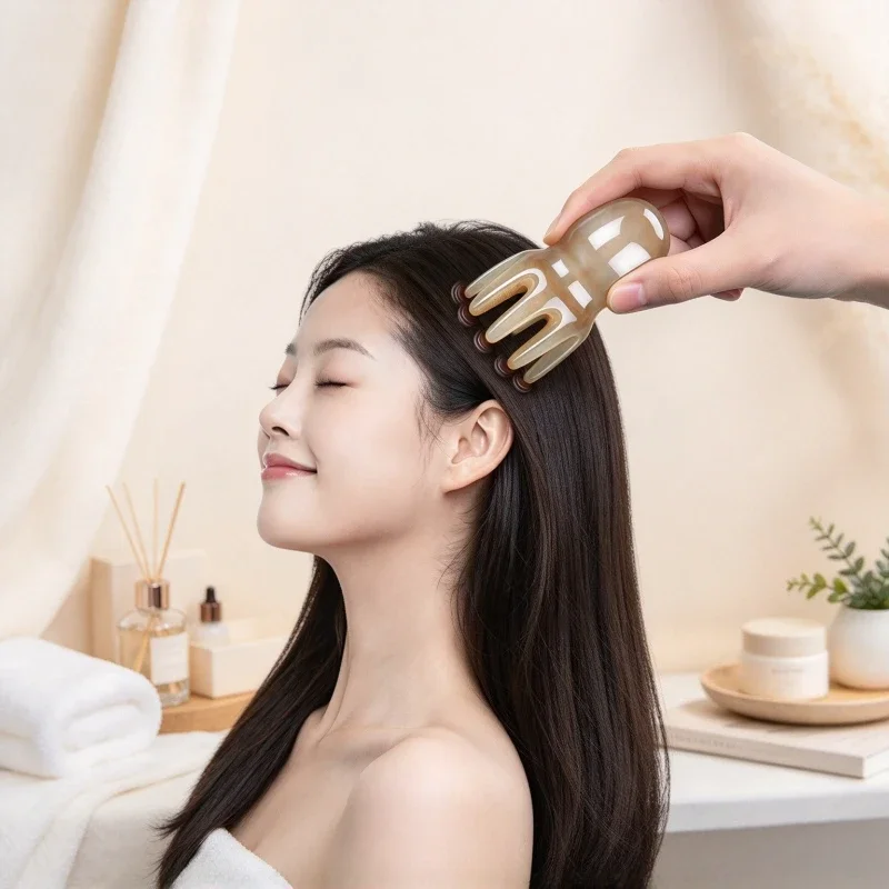horn-octopus-shape-scalp-massage-brush-eight-prong-compact-handheld-head-massager-comfortable-grip-home-hair-care-소뿔-두피-마사지-빗