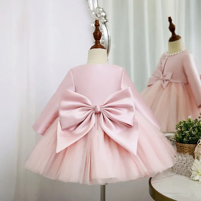 Spring Autumn Baby Girl Dress Round Collar Pink Sleeveless Princess Dresses+Long Sleeves Coat Party Wedding Formal Clothes E6000