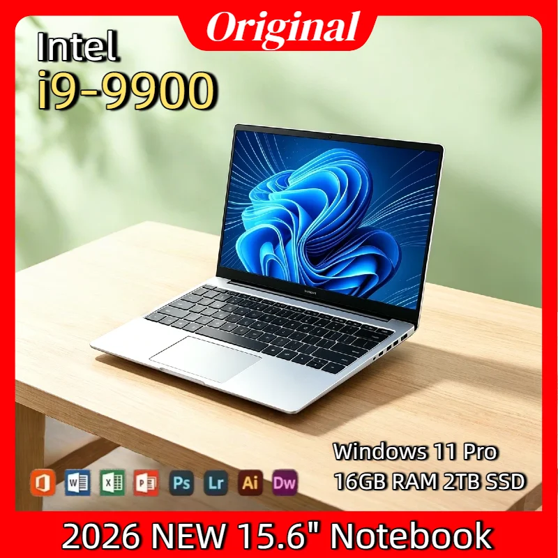 15.6 Inch Ultra Slim Windows 11 Laptop Computer 32GB RAM 512GB 1TB SSD Intel i9 9900 Notebook Gamer 1920x1080 Office PC Max Pro