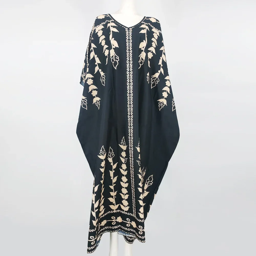 Black Print Beach Cover-up 2022 Robe De Plage Plus size Bohemian Dress Tunic for Beach Sarong Swimsuit Cover up  Maxi Dress