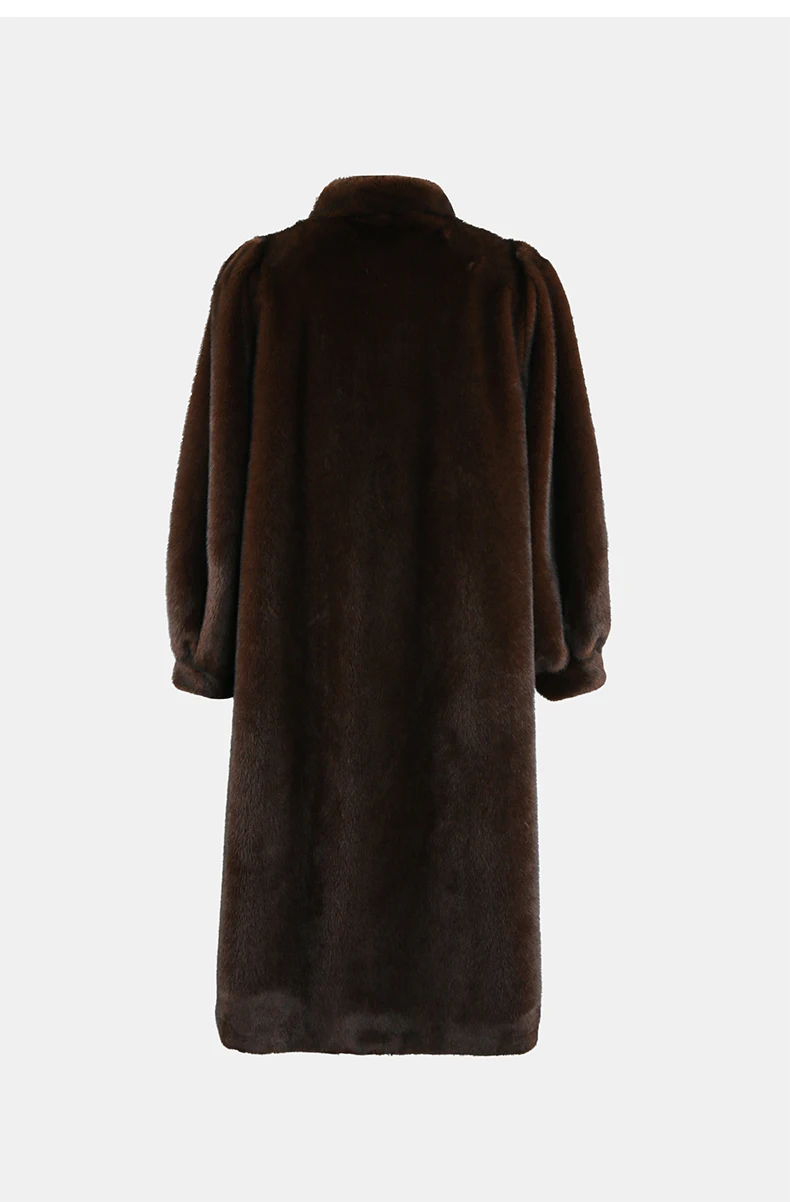 Nerazzurri Winter Long Thick Warm Soft Fluffy Brown Faux Mink Fur Coat Women Single Breasted Elegant Luxury Designer Clothes