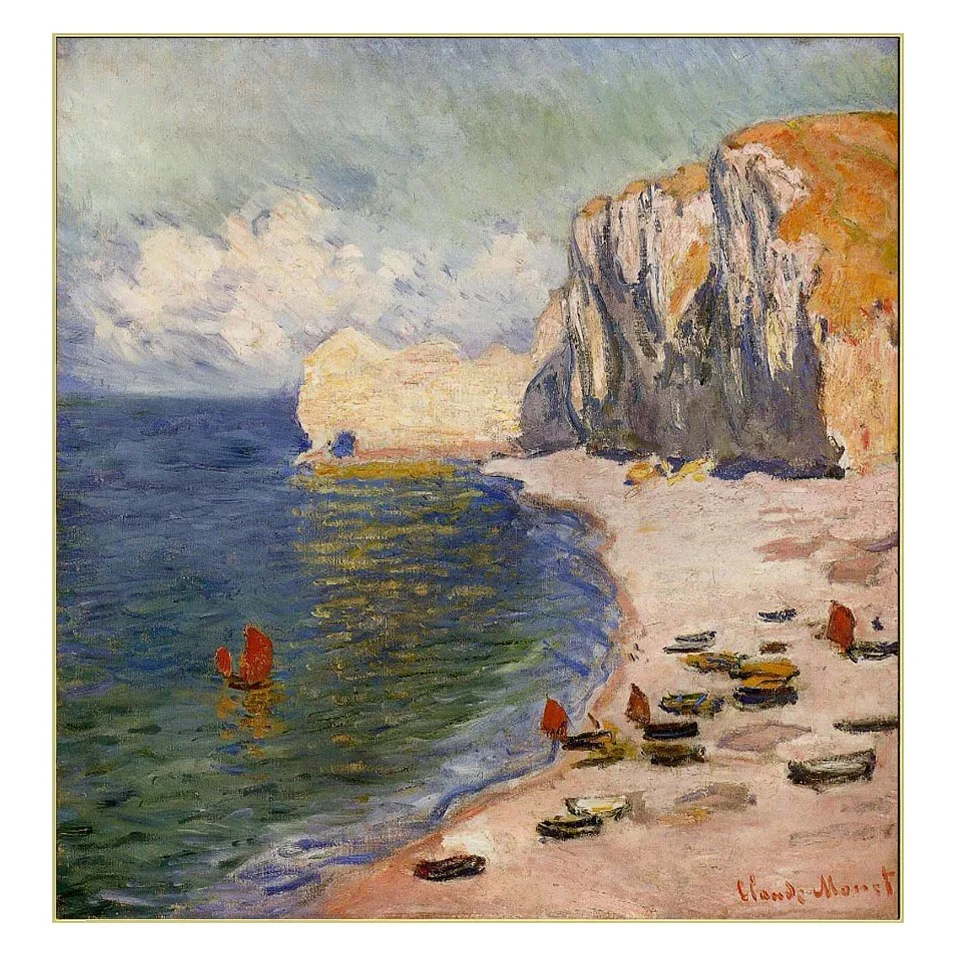 Claude Monet artwork replica,The Beach And the Falaise d’Amont,Landscape Oil Painting on Canvas Handmade,Decoration for home