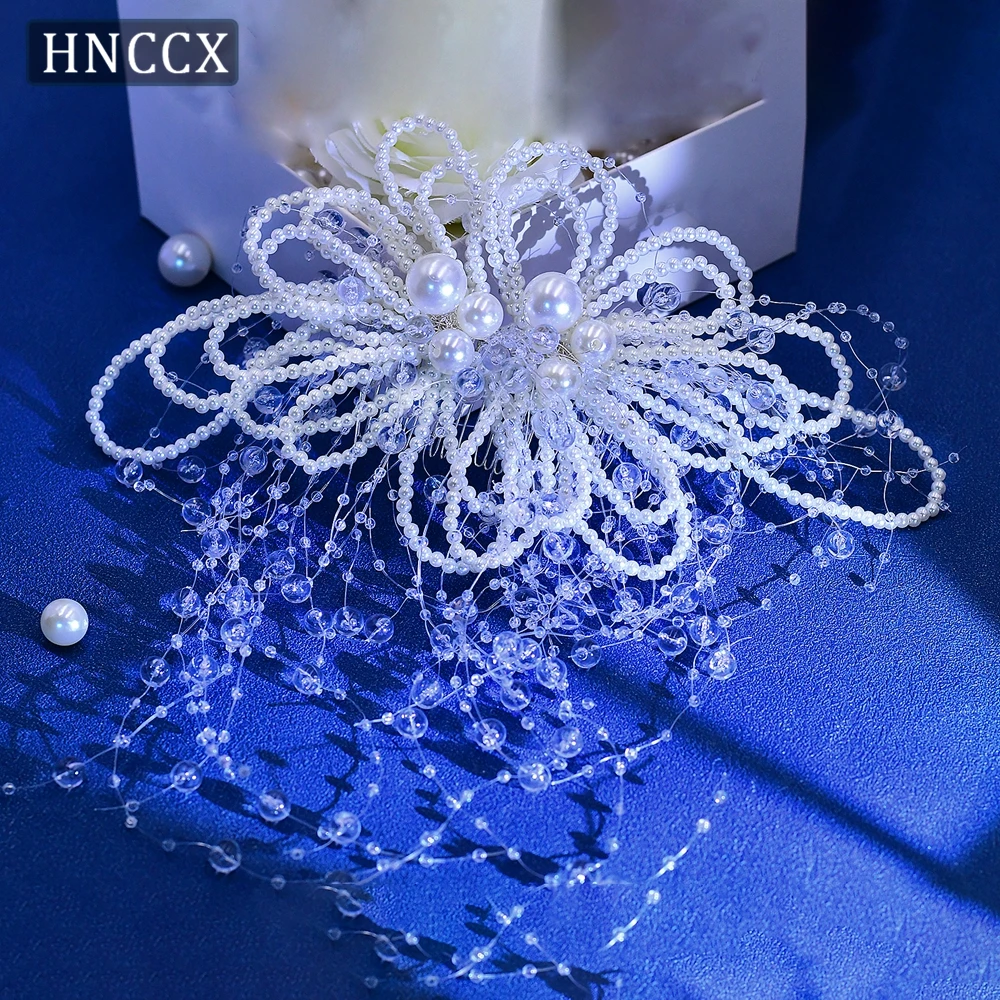 

HNCCX Transparent Bead Tassel Wedding Hair Comb White Color Beaded Bride Headband Handmade Pearl Hair Hairpin Girl Gift CP717