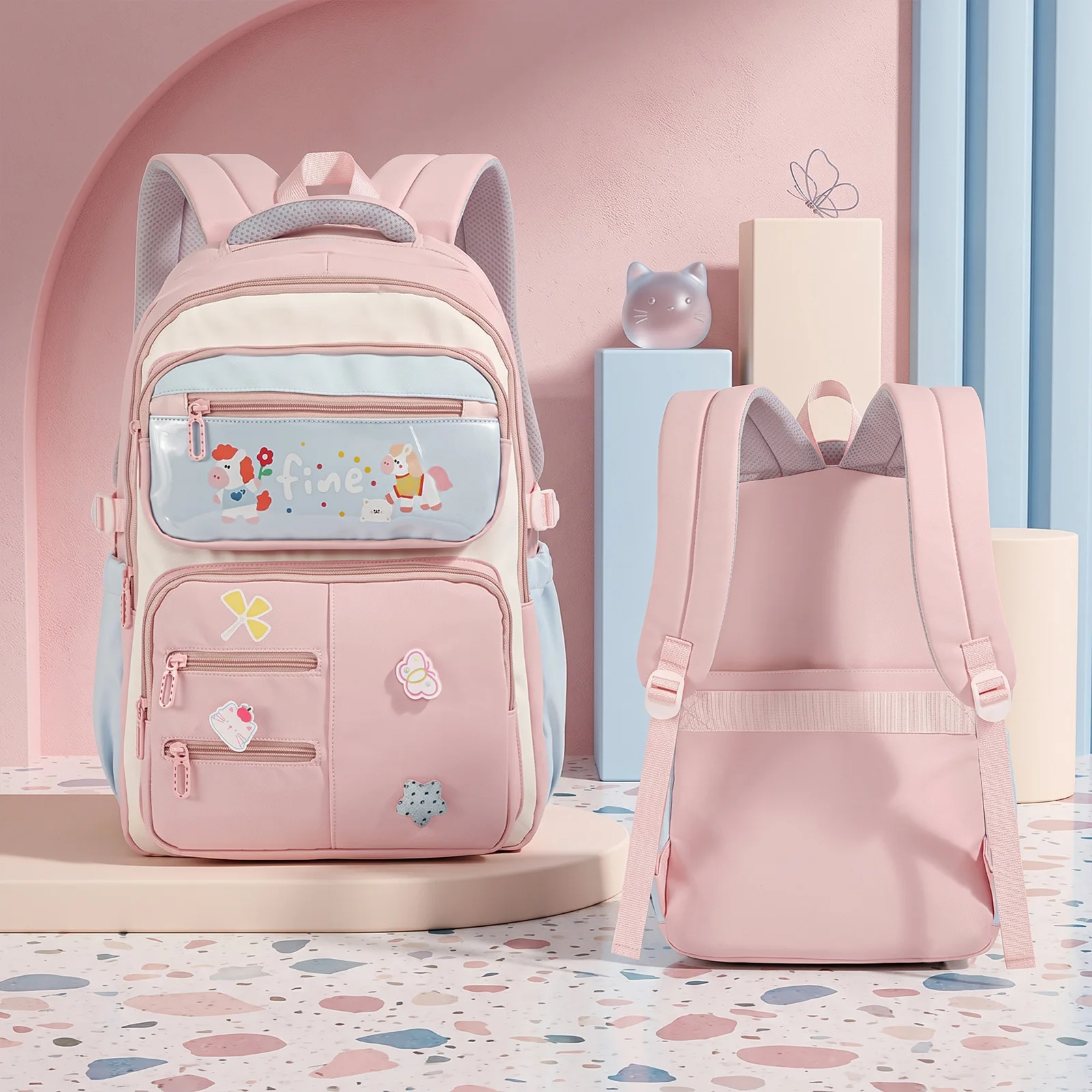 Cute Ultra Light Backpack for Girls 3-6 Grades Elementary Student School Travel Bag Middle school student's backpack
