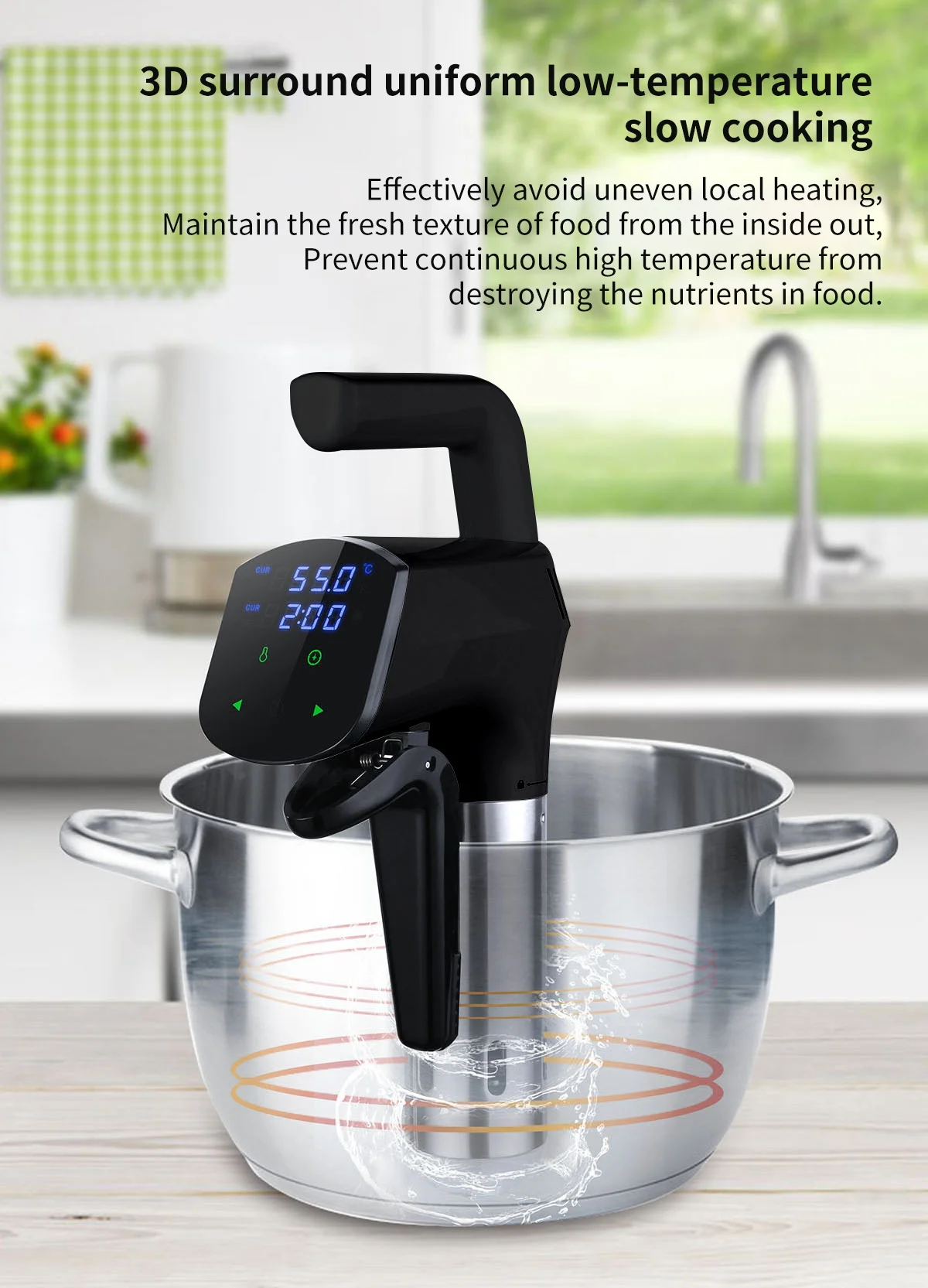 Cocina Sous Vide de 1100W, circulador de inmersión táctil LCD, cocina precisa, cocina al vacío resistente al agua IPX7 con Control inteligente por aplicación