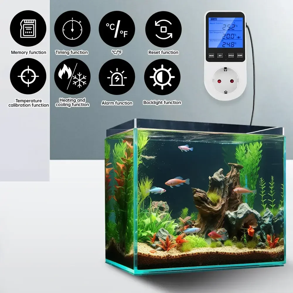 Imagem -04 - Soquete Controlador de Temperatura Digital Termostato Plugue eu Interruptor Temporizador Aquecimento Refrigeração Refrigerador Aquicultura 220v