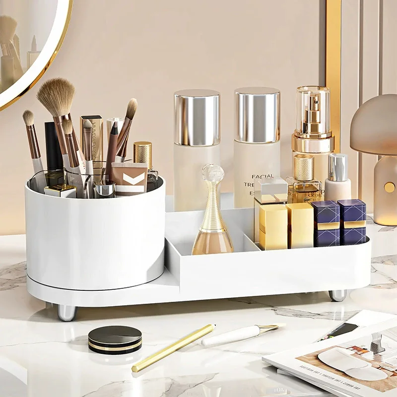 Luxuriöser rotierender Organizer aus Kunststoff, Kosmetik-Aufbewahrungsbox, Obsttablett, Küchen-Gewürzregal, hochwertiges Mehrzweck-Desktop-Aufbewahrungsregal