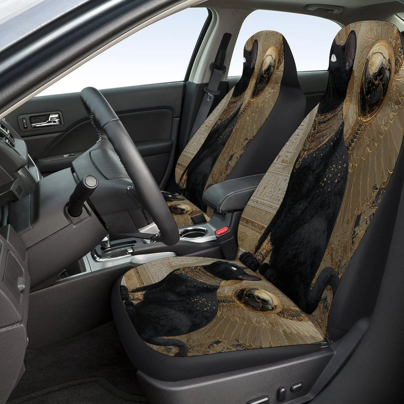 Stylish Car Seat Cover Set Featuring An Elegant Cat Throne Design, Suitable For A Variety Of Vehicles. This Full Set Includes Fa