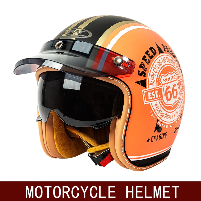 New retro half helmet motorcycle helmet winter three-quarters men's cruise American retro helmet three-quarters image 2