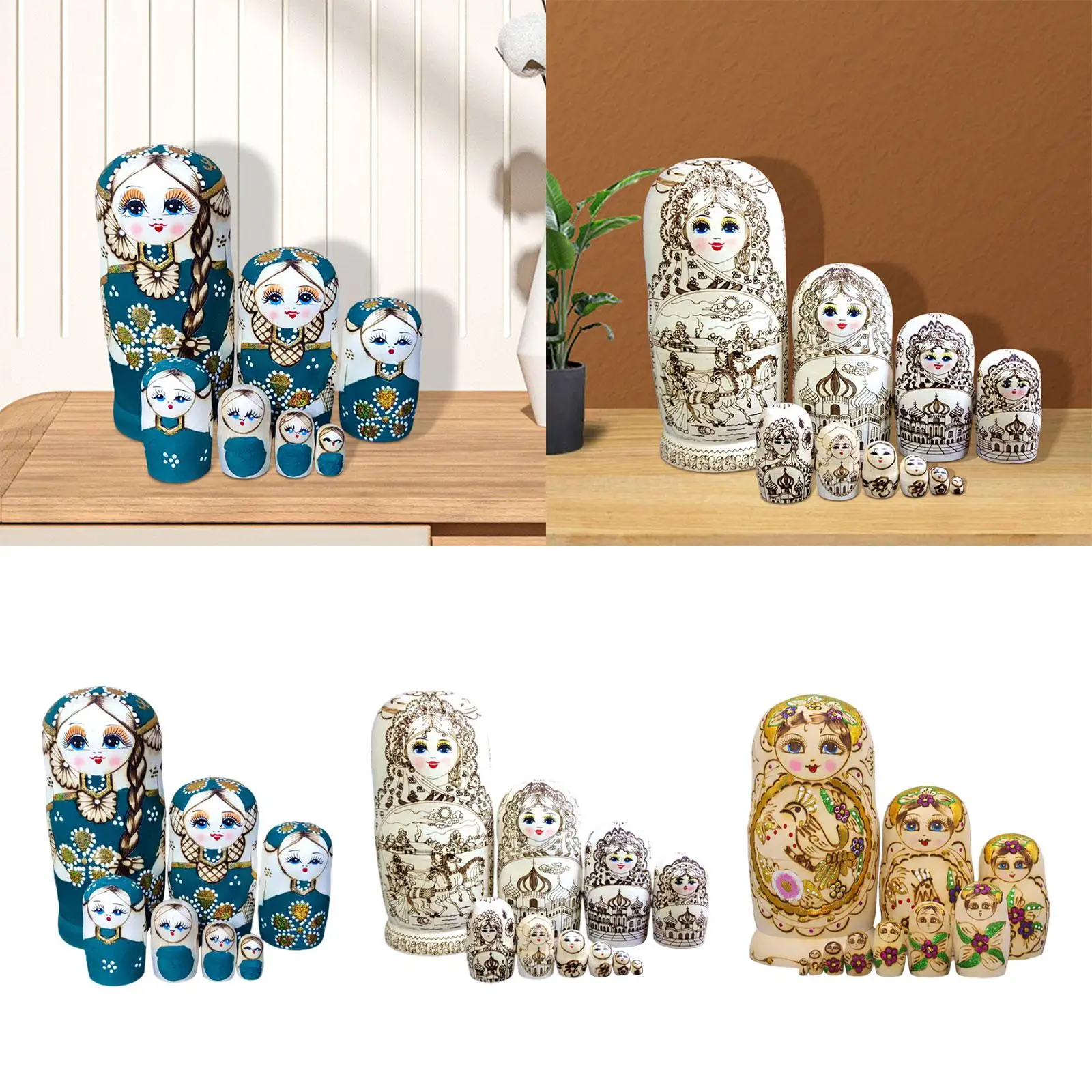 Wood Russian Nesting Doll Stacking Figures Collectible Crafts Matryoshka Dolls for Home Adults