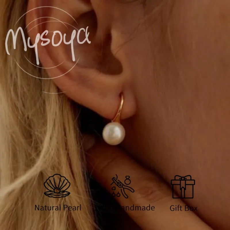 

MYSOYA White High-heeled Freshwater Pearl Earrings 7-8mm With Gift Box For Her/Him Birthday/Wedding/Christmas/New Year Gift