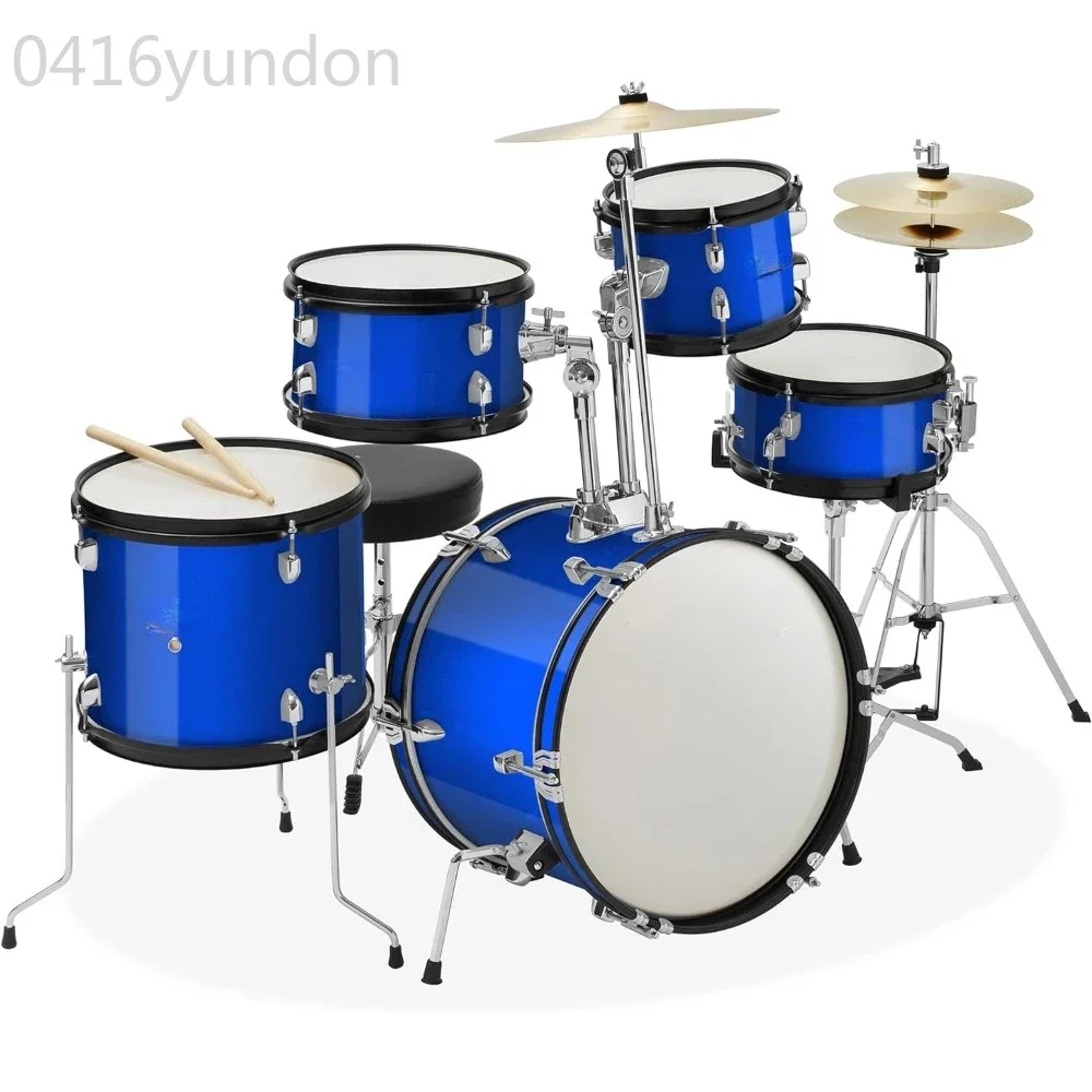 

Hardware Drum Set 5-Piece Junior Starter Drum Kit With Cymbals Music Instruments Sticks & Throne - Blue Percussion Musical