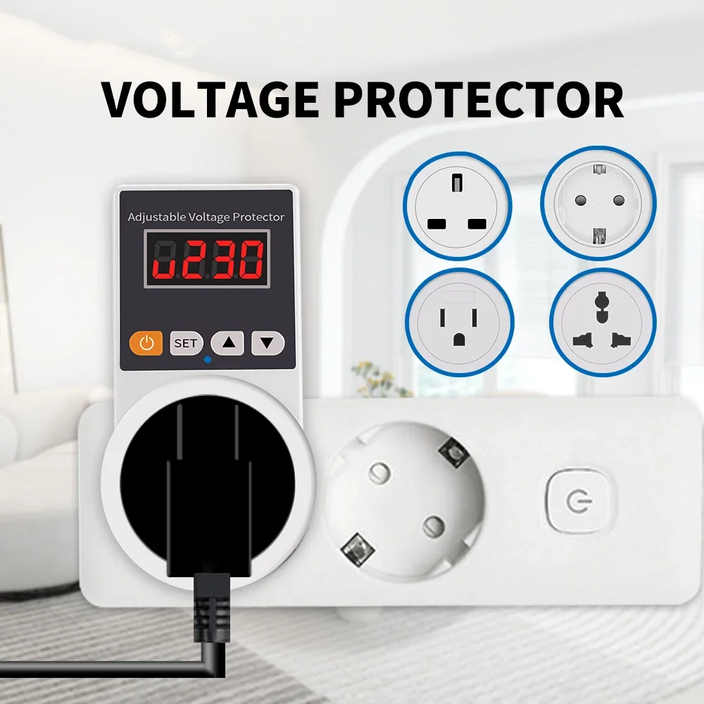 Automatic Voltage Protector Socket AC 220V Adjustable 16A Power Surge Protector EU Plug Socket Voltage Safe Refrigerator Protect