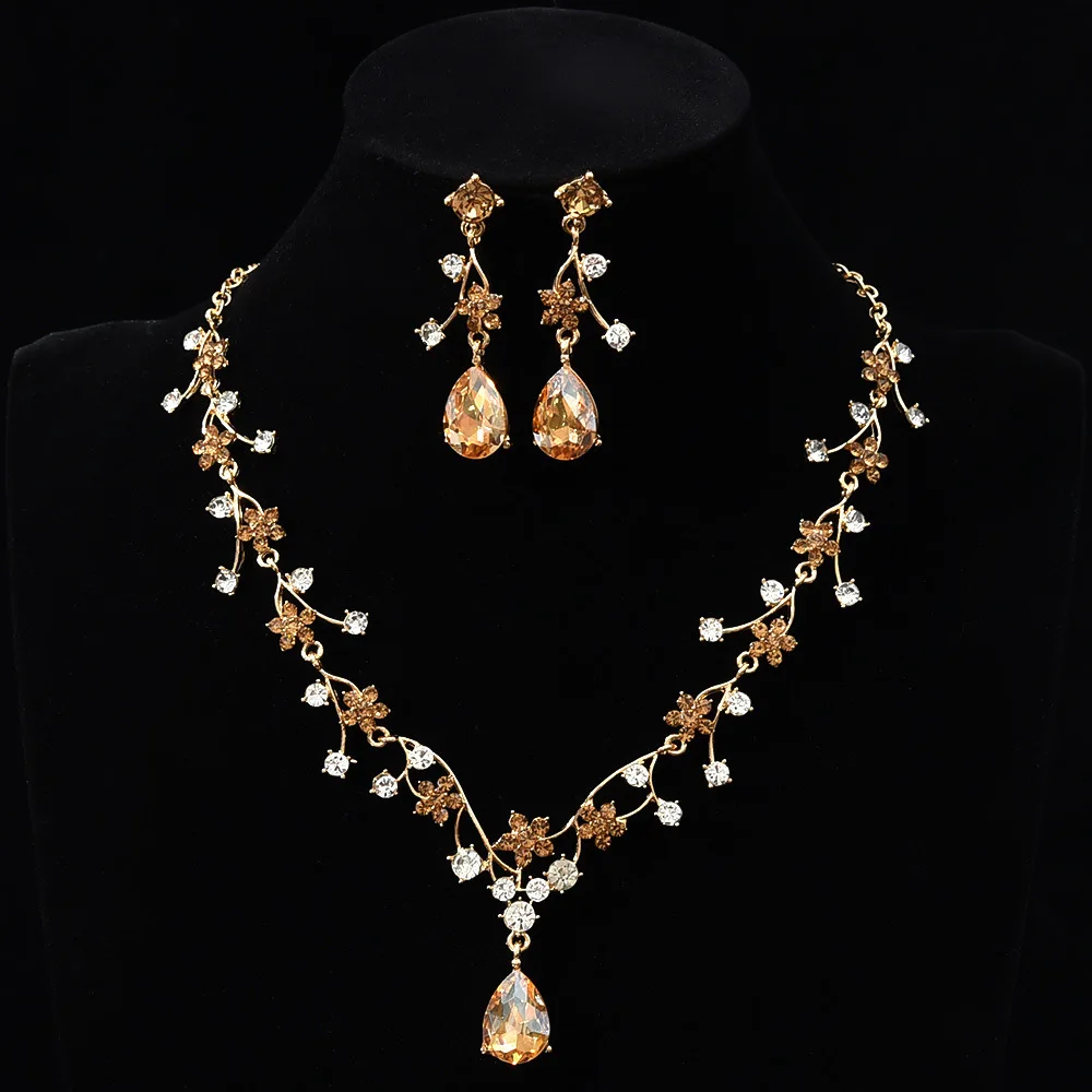 Luxuriöses Zirkon-Blumen-Anhänger Halskette und Ohrringe Schmuckset für Damen, Zierliche Kristall-Tropfen-Ohrringe Accessoires – Detail 6