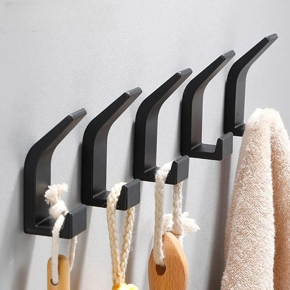 Self‑Adhesive Double Wall Hooks, Space Aluminum Waterproof Solid Coat Rack for Bathroom Towel Clothes Hanging