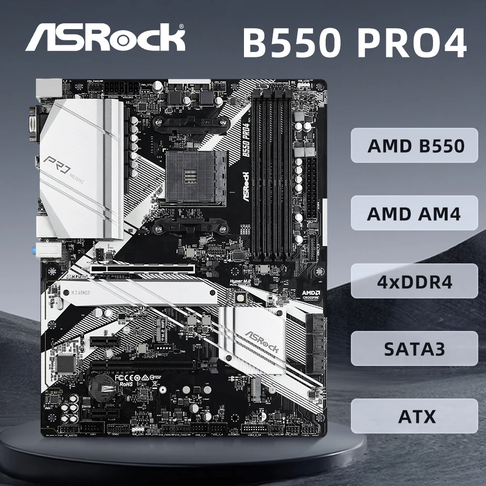 

Материнская плата ASRock B550 PRO4 AMD B550 AMD AM4 с поддержкой Ryzen 9 5950X 5800X3D R5 5600 5600G Процессор 4xDDR4 4733 МГц 128 ГБ PCIe 4.0 ATX