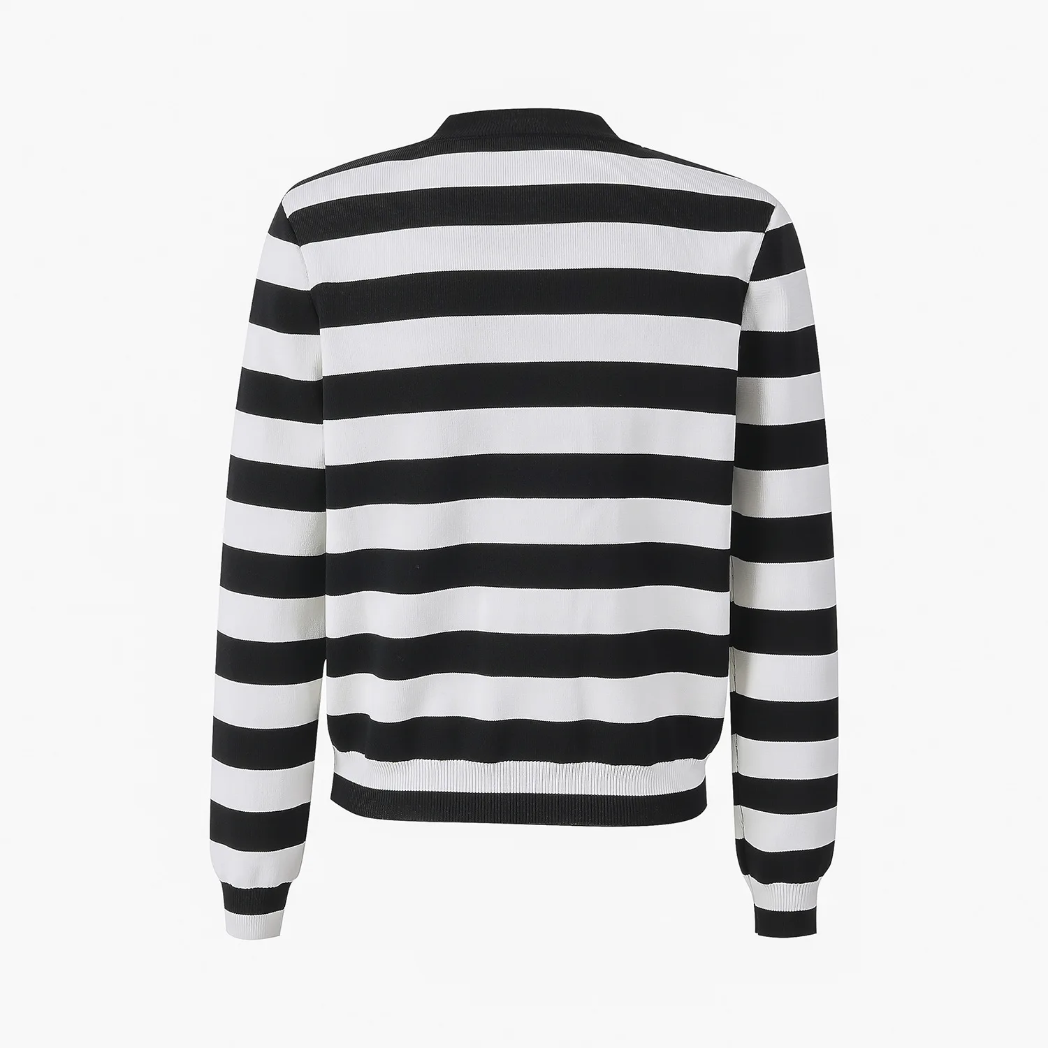 Black White Stripe Women's Jacket Single-breasted Slim Knitted Coat O Neck Long Sleeves Office Lady Jackets Autumn New Outerwear