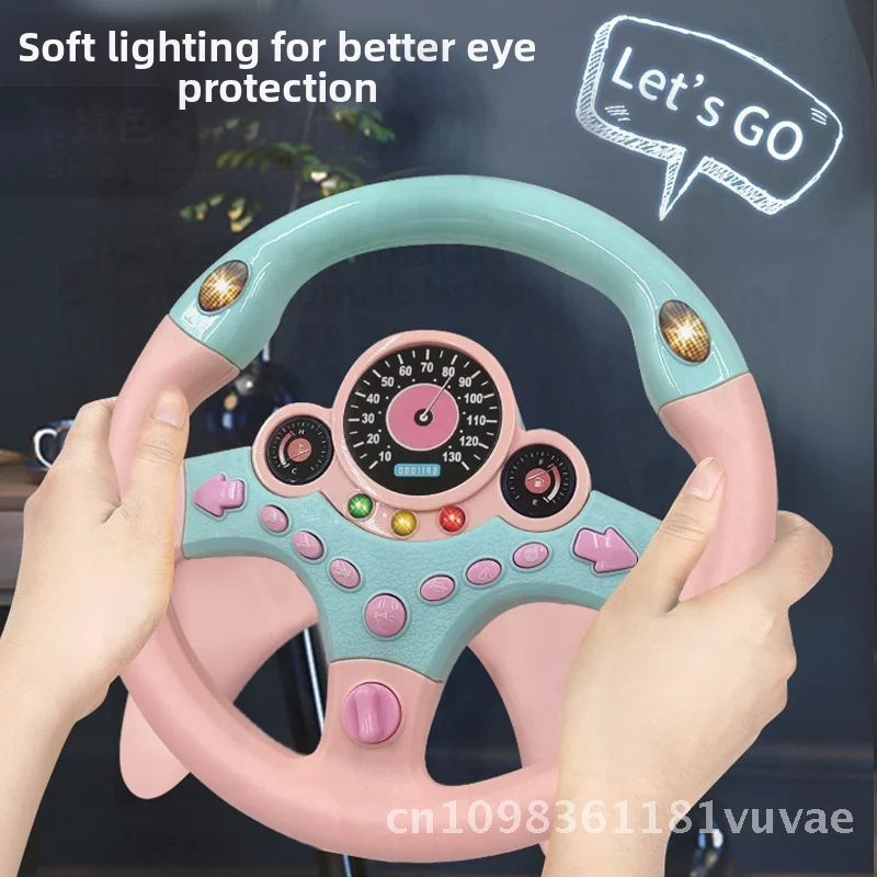 لعبة محاكاة عجلة القيادة المشتركة للطيار الكبير للأطفال مع قاعدة للتعليم المبكر والتنوير والموسيقى الممتعة والصوت التفاعلي باللون الوردي