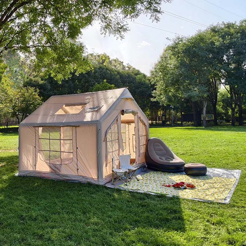 Inflatable Camping Tent, 8 Square Meters Oxford Canvas Quick Setup Air Tent, 5-6 Person Waterproof Four Season Cabin Tent