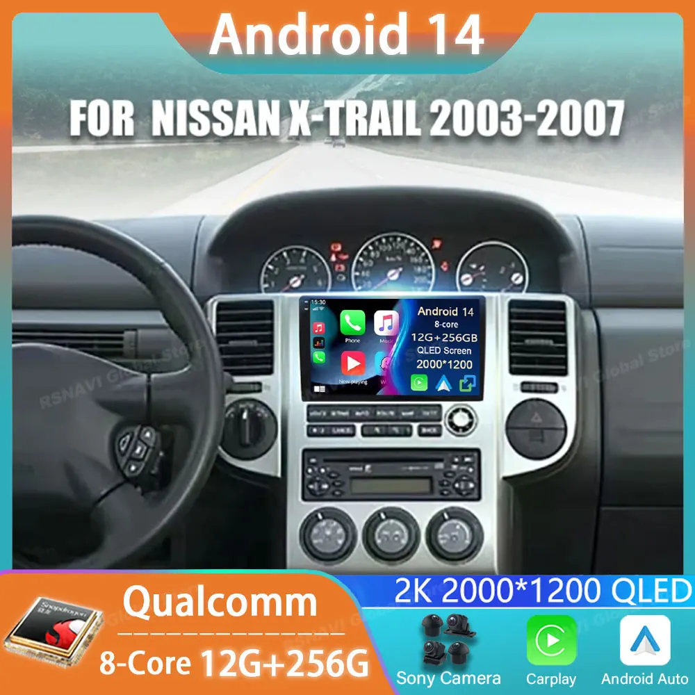 Car Radio Android 14 For Nissan X-trail 2003 2004 2005 2006 2007 GPS Player Navigation Carplay Multimedia Stereo Auto DSP BT DVD