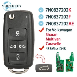 Dla VW Volkswagan Sharan Multivan T5 Caravelle 5-przyciskowy zdalny pilot samochodowy 433Mhz ID48 Zapytaj 7N 0837202 K 7N 0837202 F 7N 0837202 AE