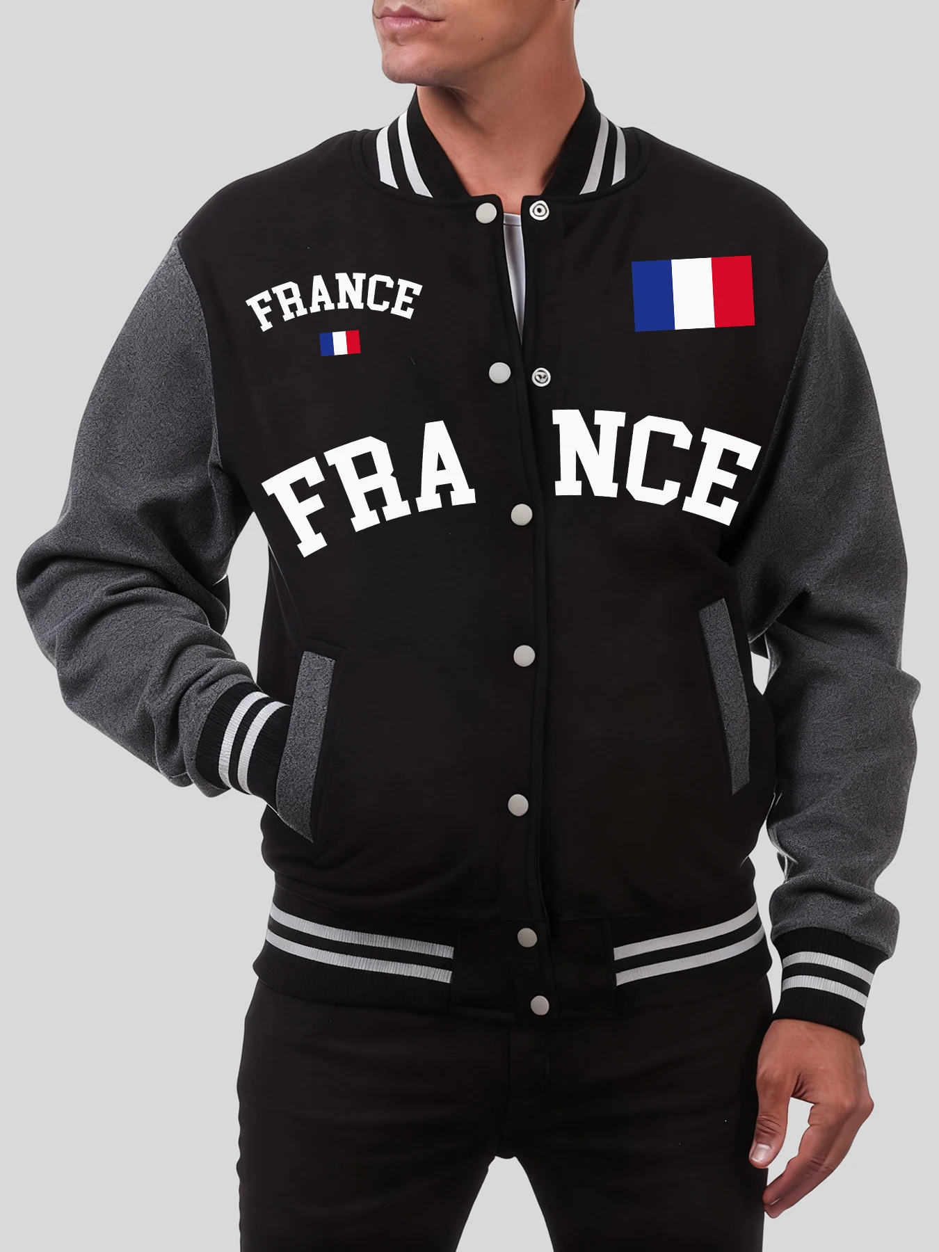 

France National Letter Prints Baseball Jersey Harajuku Male Fashion Button Top Vintage Loose Jacket Fleece Soft Sportswears