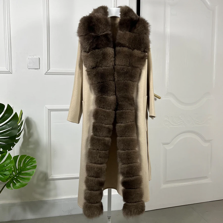 

Women Cashmere Wool Coat Fox Fur Collar Warm Winter Fur Coat Winter Jacket Women Natural Fur Best Seller