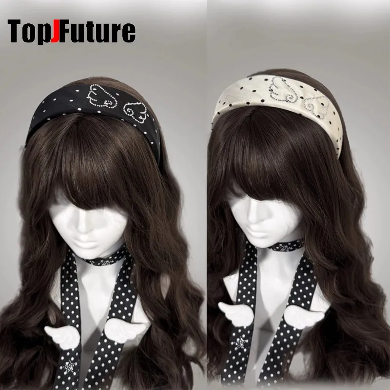 Spring/Summer Gothic Lolita Harajuku Rhinestone Wings Hair Hoop Women's Japanese Headband Hair Clip Headpiece Hair Accessories