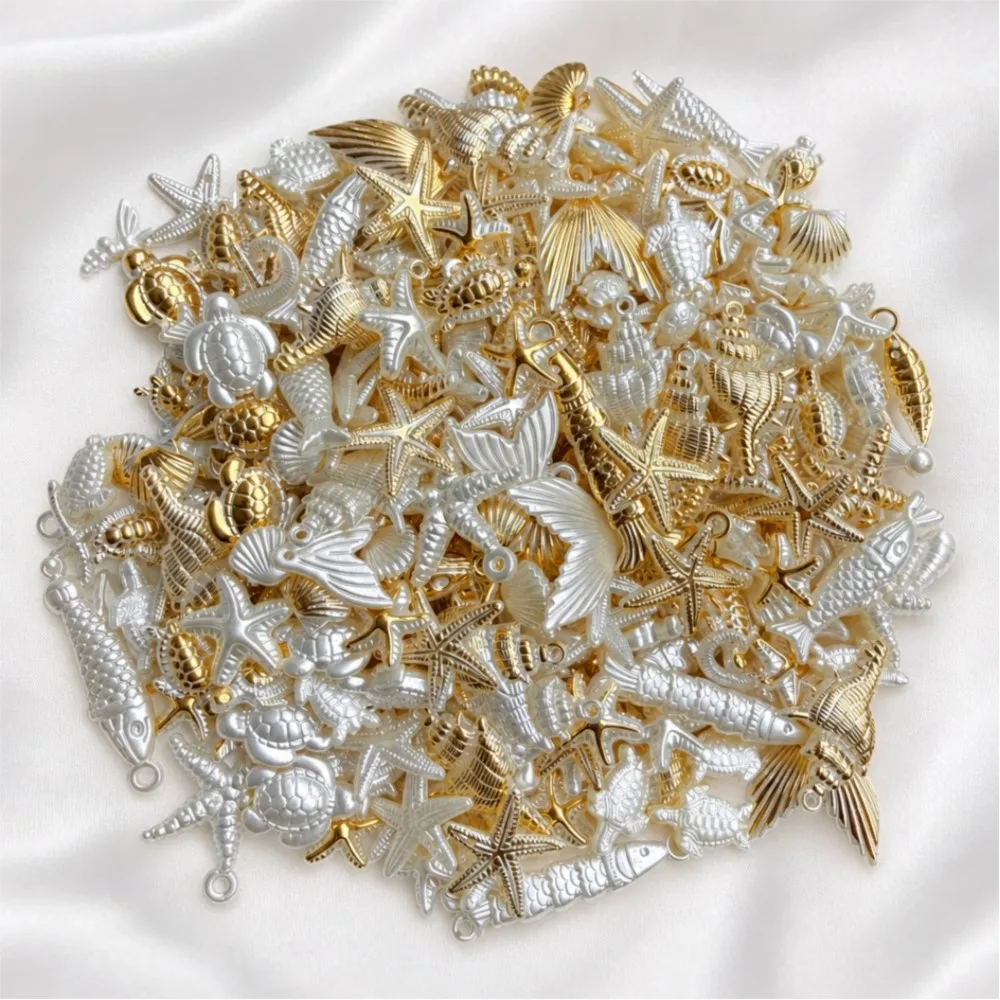 20g/50g Assorted Acrylic Beads for Bracelet Making Fish Conch Seahorse Turtle Beach Sea Animal Cute Beads for DIY Jewelry Making