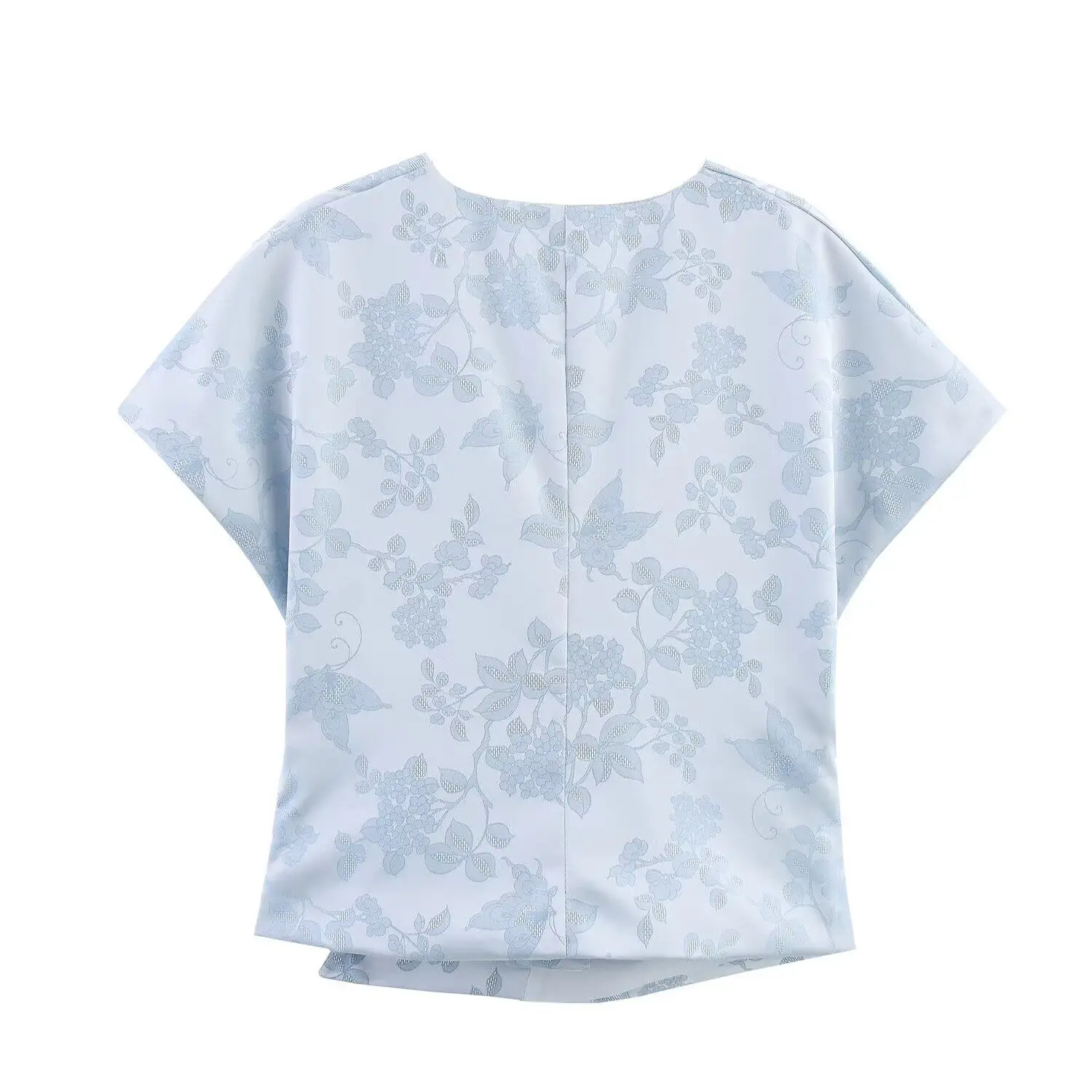 Blue Print Short Sleeve Tops for Women 2026 Summer New American Style High Street Personalized Coat Single Button V-neck Tops