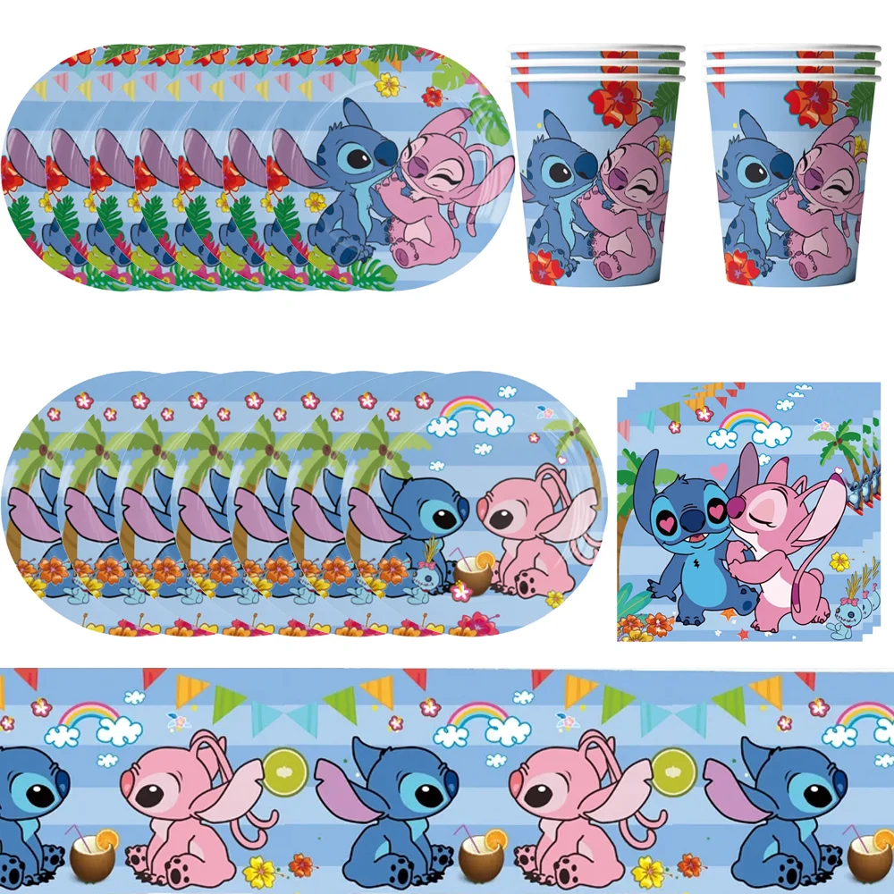 Lovely  Lilo & Stitch Theme Birthday Decorations Party Disposable Tableware Paper Napkins Cups Plates Tablecloths Straw