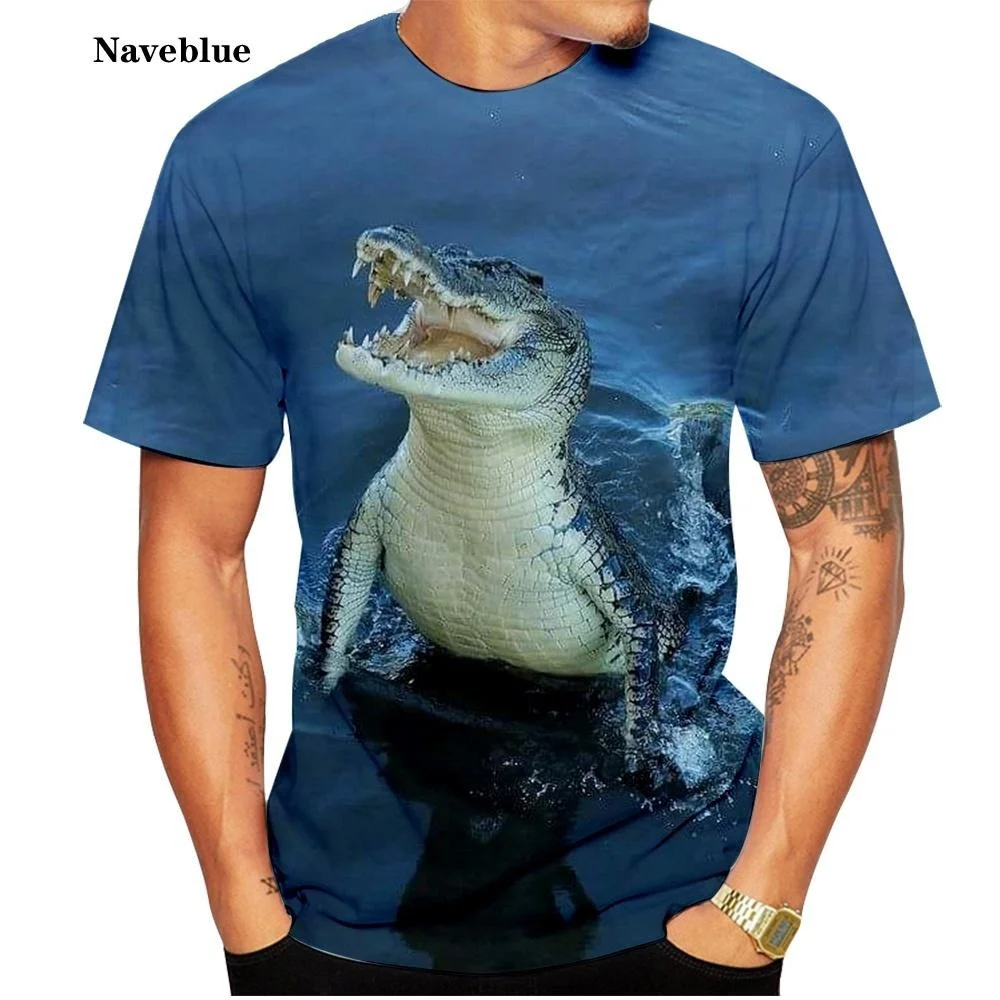 Crocodile 3D Printed T-shirt Men's Fashion T-shirt Summer Casual Short Sleeved Crewneck Crocodile Shirt Top