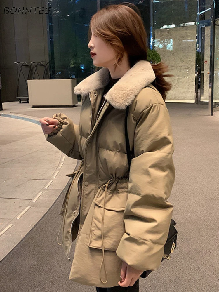 

Vintage Parkas Women Shirring Special Attractive Basics Korean Style Leisure Simple All-match Solid Winter Ins Prevalent Tender