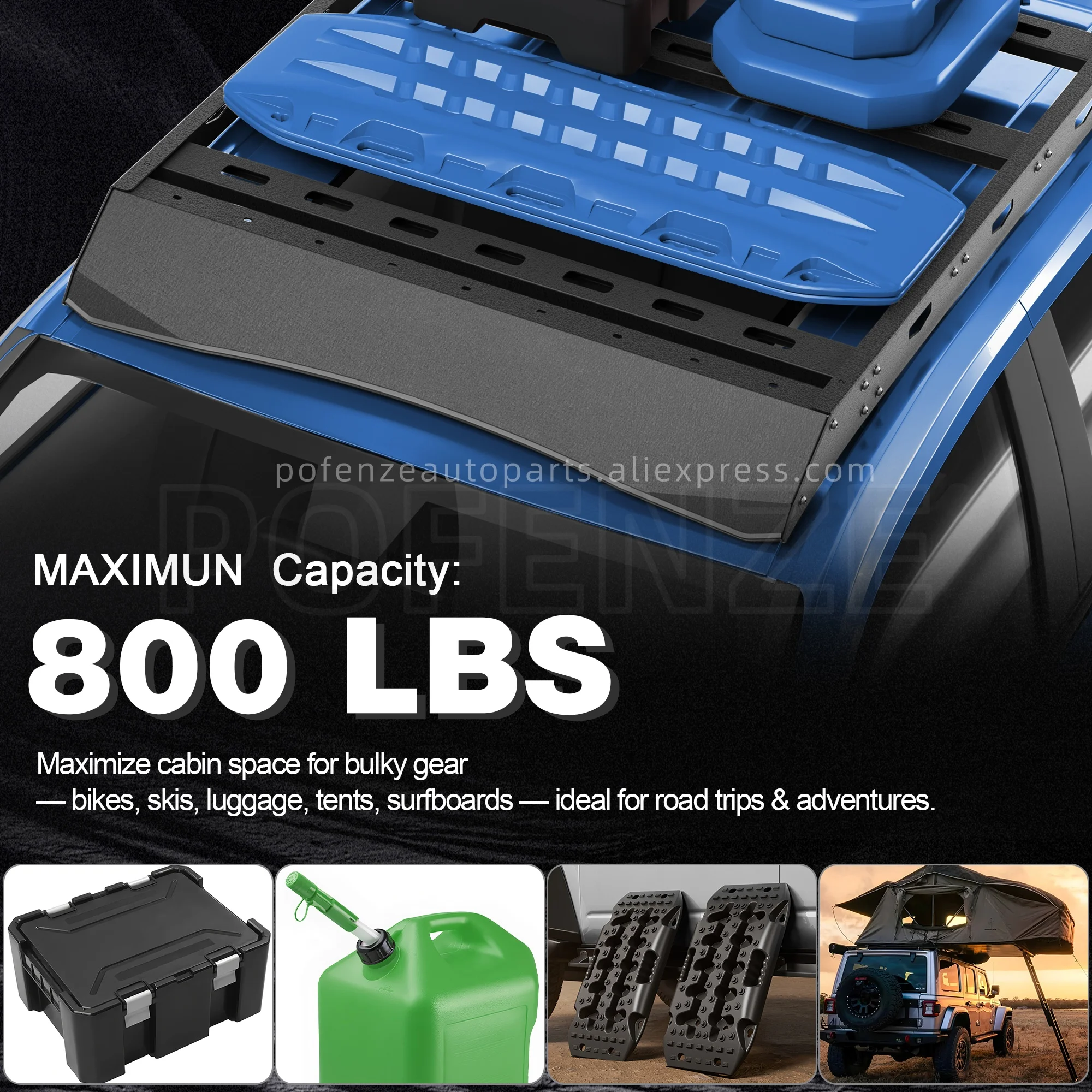 رف سقف تاكوما، مناسب لعام 2024-2025 كابينة تويوتا تاكوما المزدوجة (4 أبواب فقط)، أمتعة حاملات البضائع ذات السلة شديدة التحمل #2